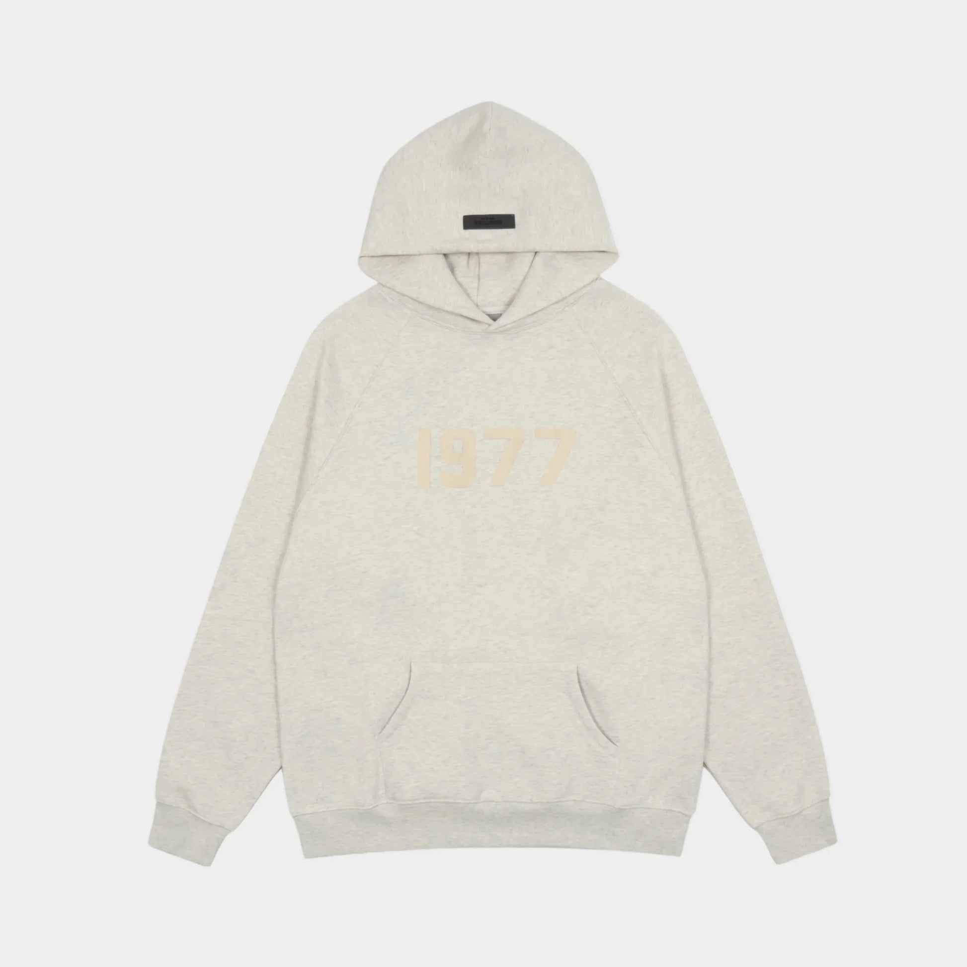 essentials light heather oatmeal hoodie relaxed fit streetwear