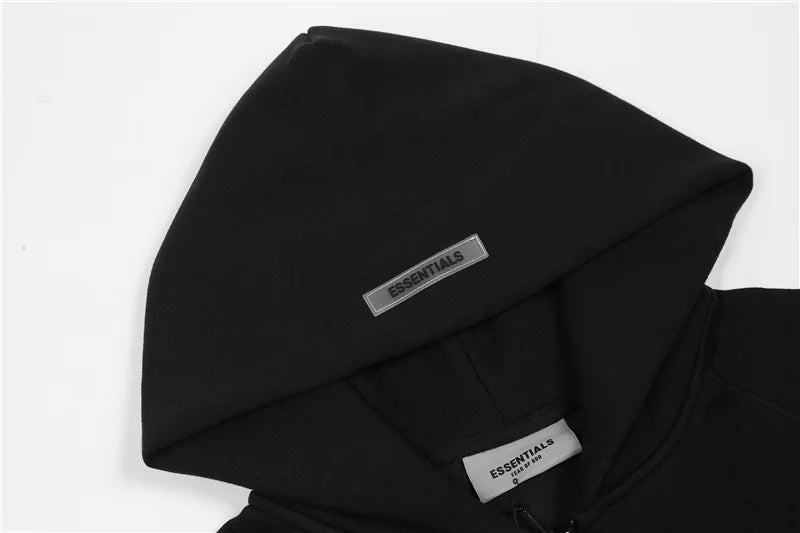 essentials black zip fleece hoodie full zip front detail