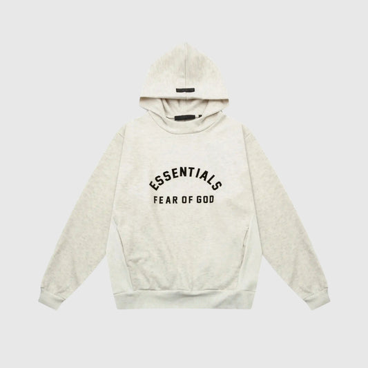 essentials light heather oatmeal hoodie relaxed fit streetwear
