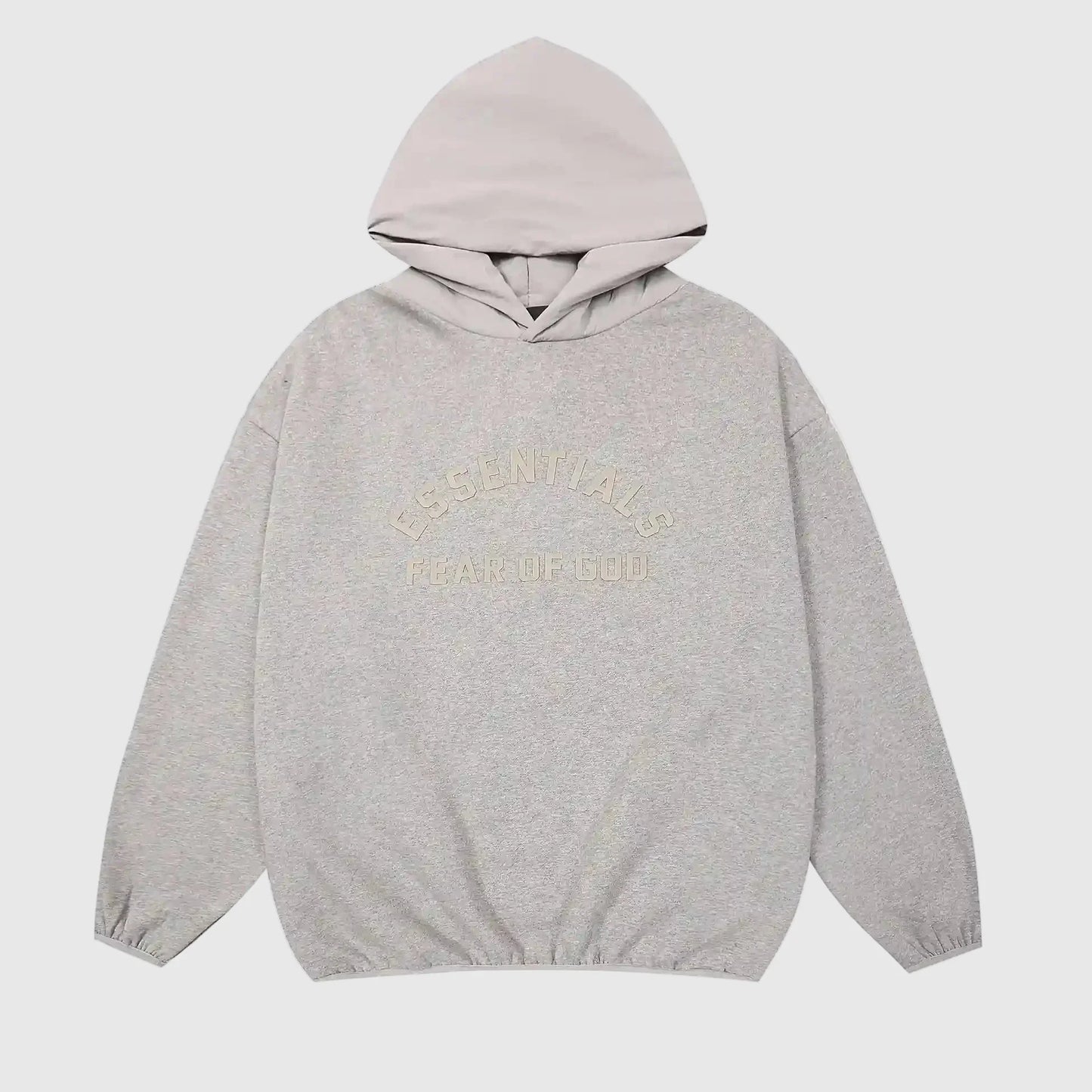 essentials light heather oatmeal hoodie relaxed fit streetwear