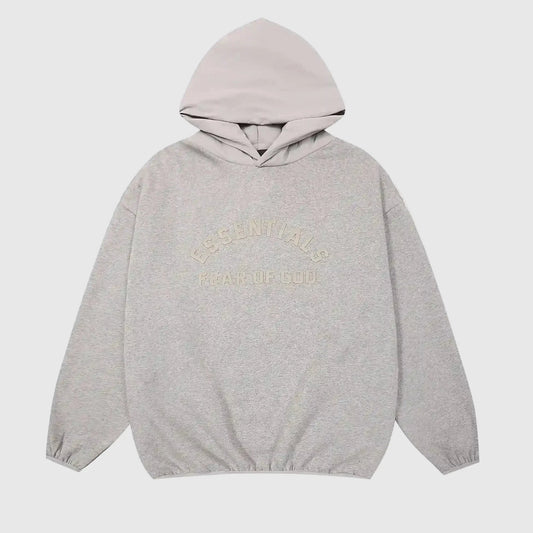 essentials light heather oatmeal hoodie relaxed fit streetwear