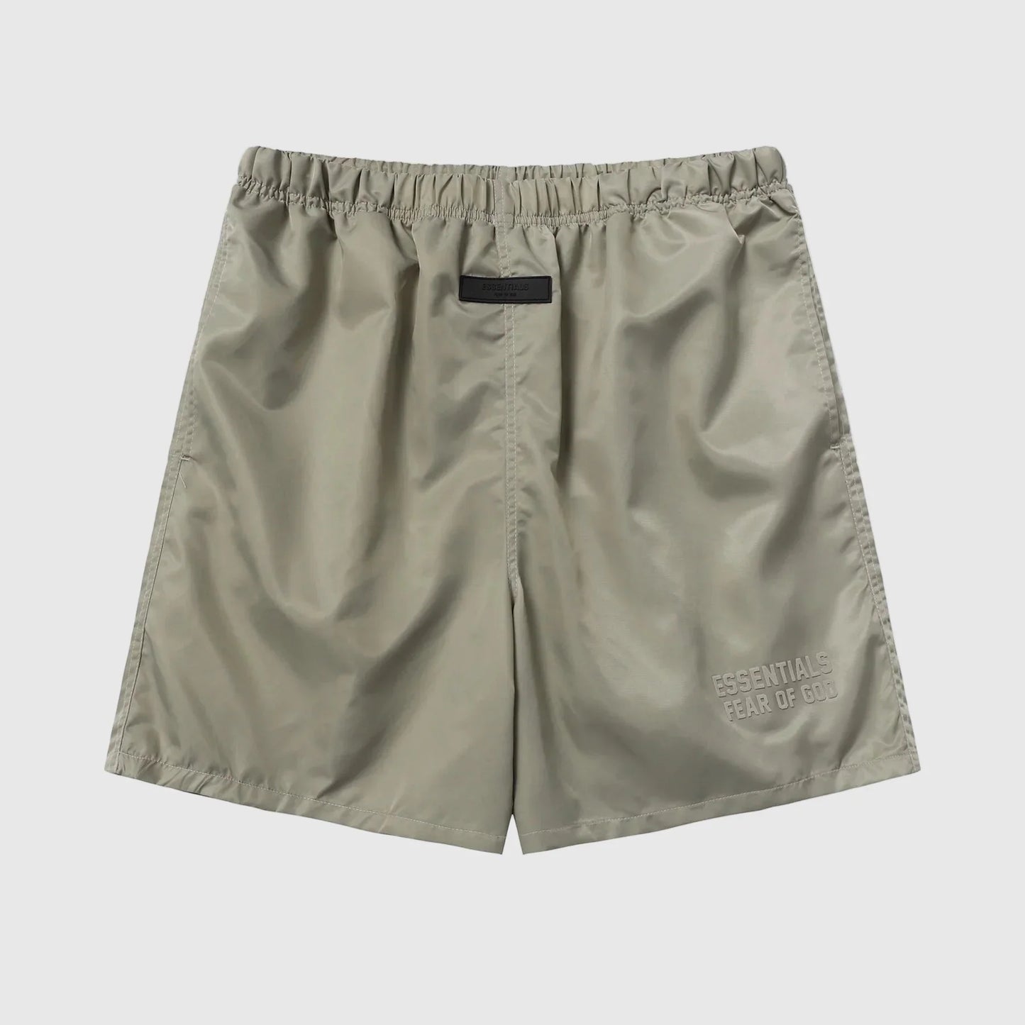 Essentials heathered grey fleece shorts with drawstring waist and tonal branding