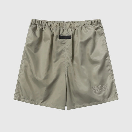 Essentials heathered grey fleece shorts with drawstring waist and tonal branding