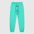 Essentials aqua green core fleece sweatpants by Fear of God front view
