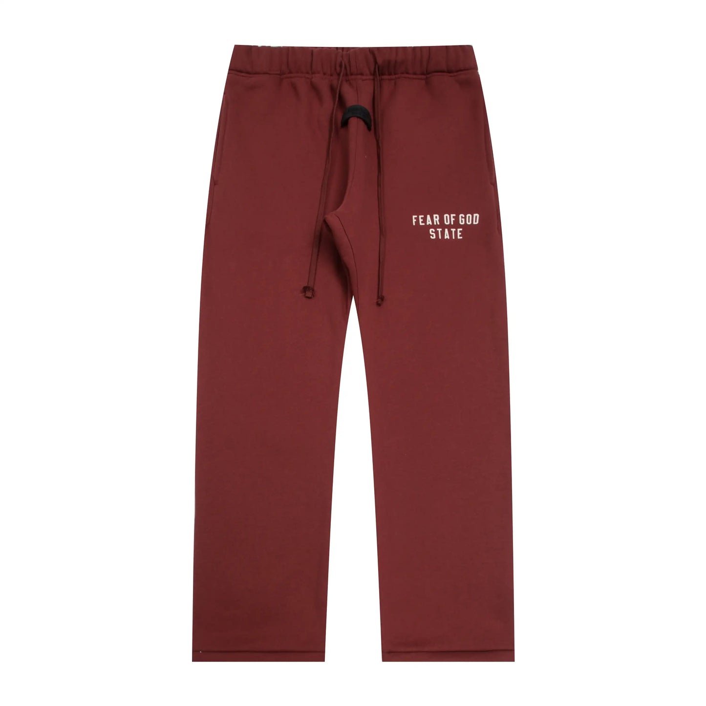 Dark chestnut Essentials joggers soft-touch rubberized logo on leg close-up