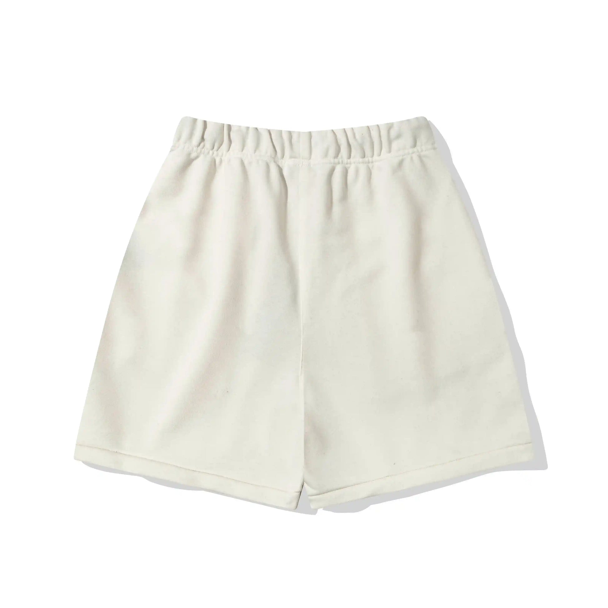 Fear of God Essentials Cloud Dance fleece shorts in soft light grey with tonal branding and relaxed fit