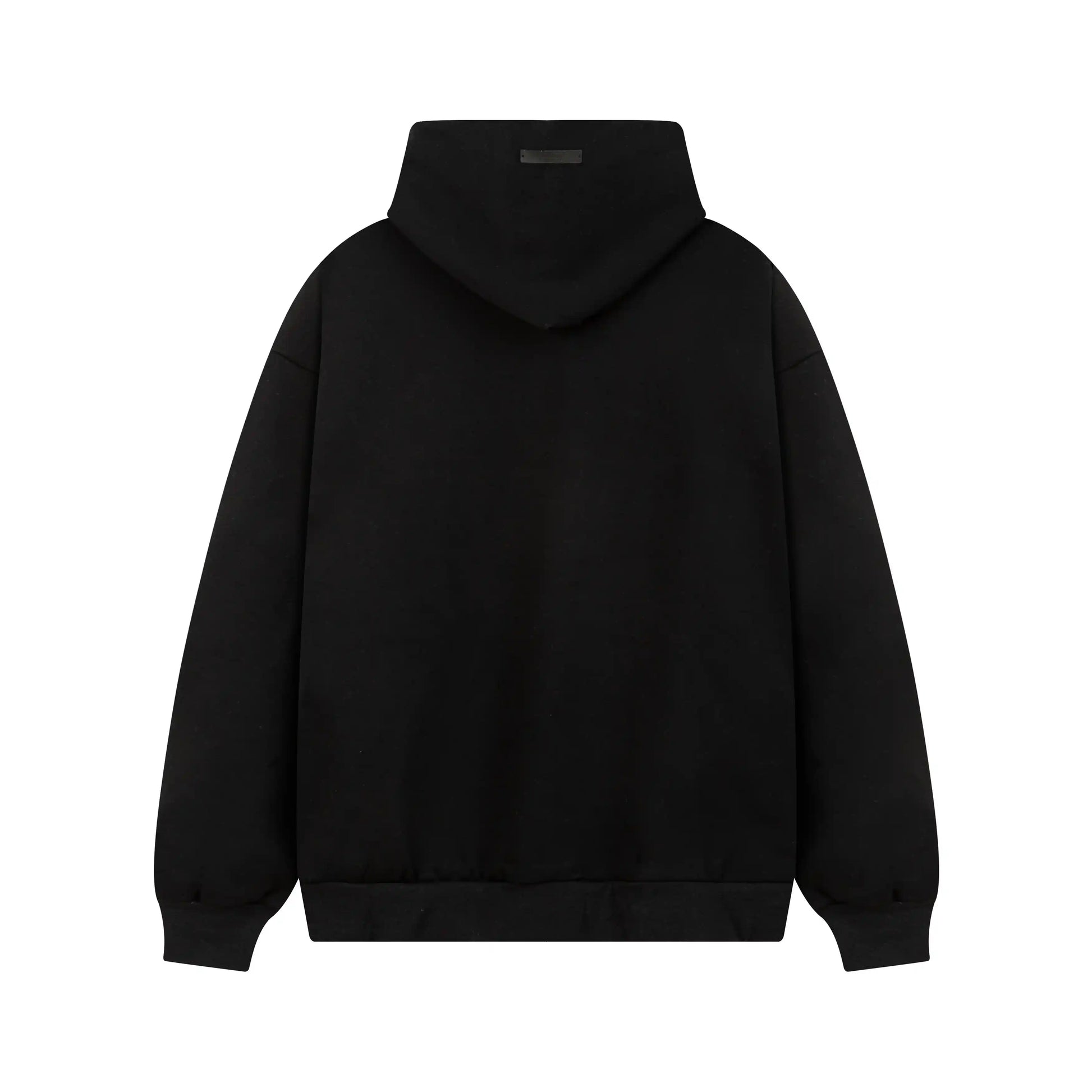 Black Essentials hoodie rib-knit cuff and waist hem detail