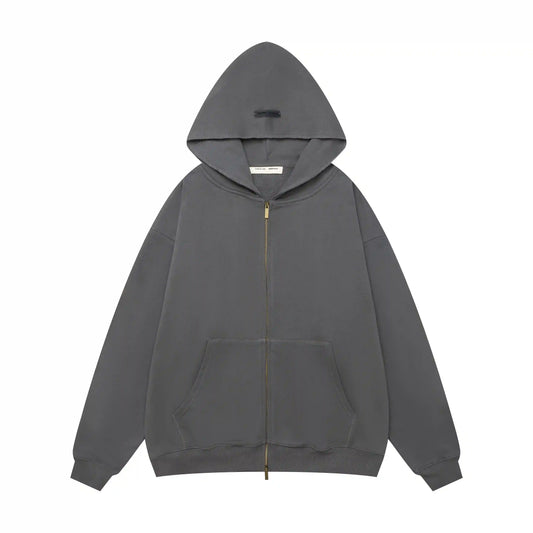 Fear of God Essentials Gray Zip-Up Hoodie | Clean Grey Full Zip Essentials Hoodie