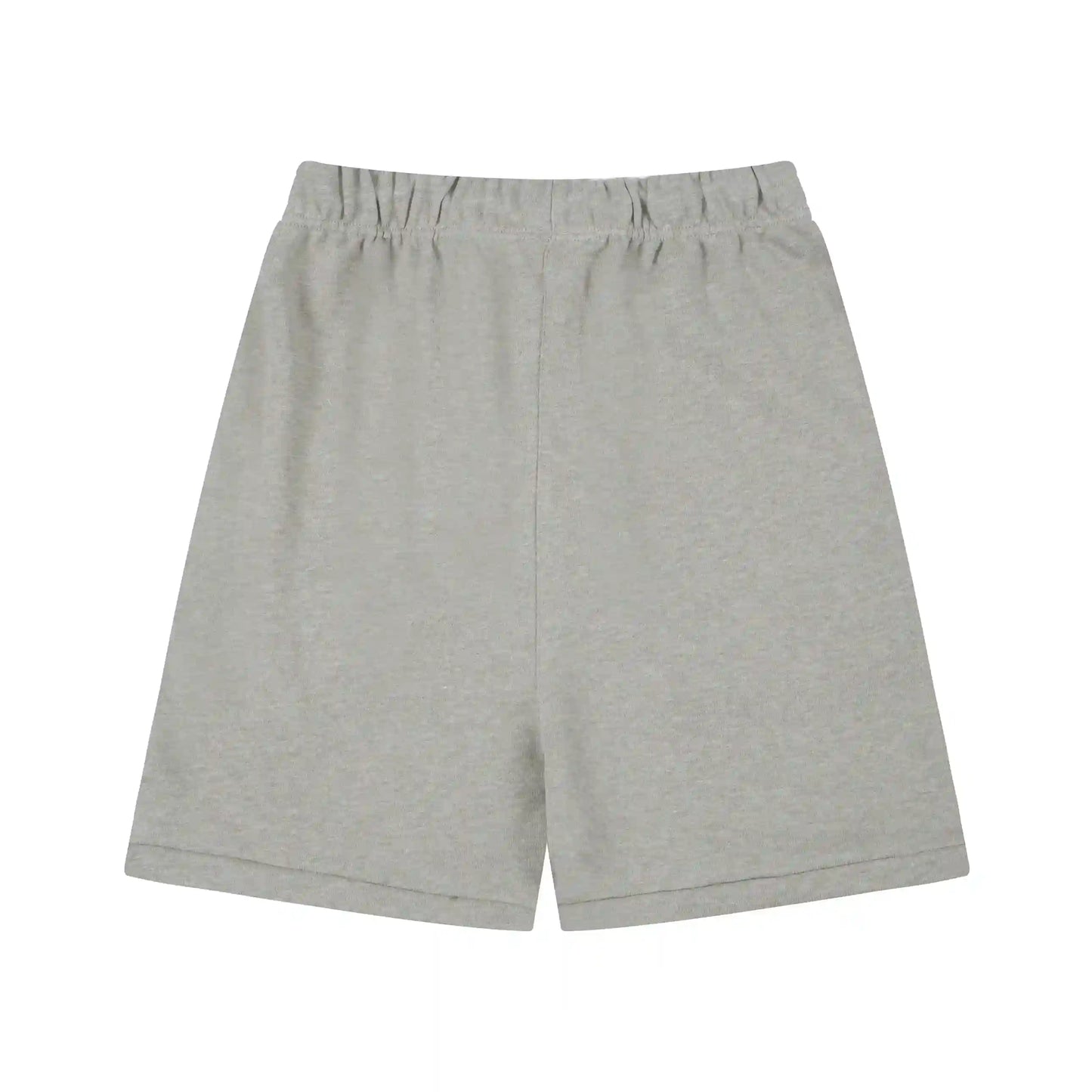 Fear of God Essentials Light Heather Oatmeal fleece shorts relaxed fit side view