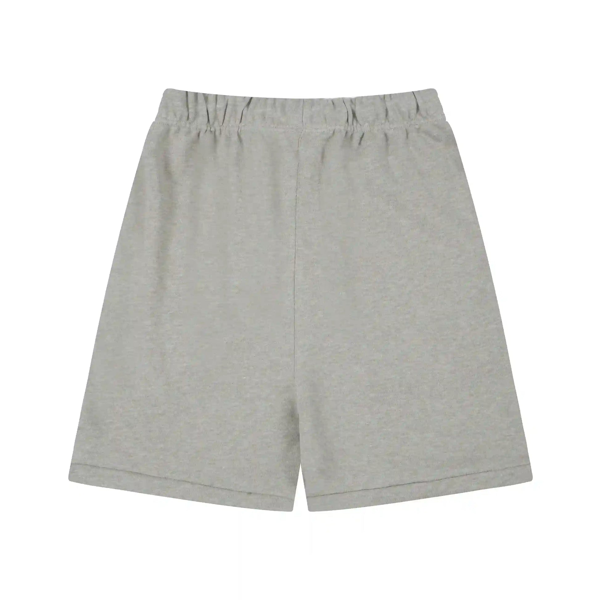Fear of God Essentials Light Heather Oatmeal fleece shorts relaxed fit side view