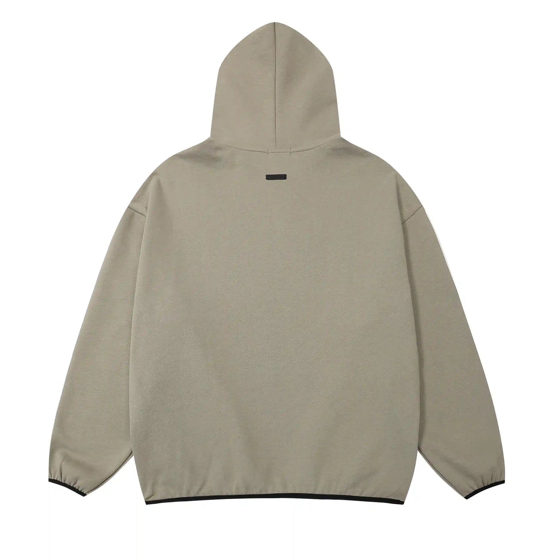 Essentials cement hoodie back view relaxed fit heavyweight core fleece