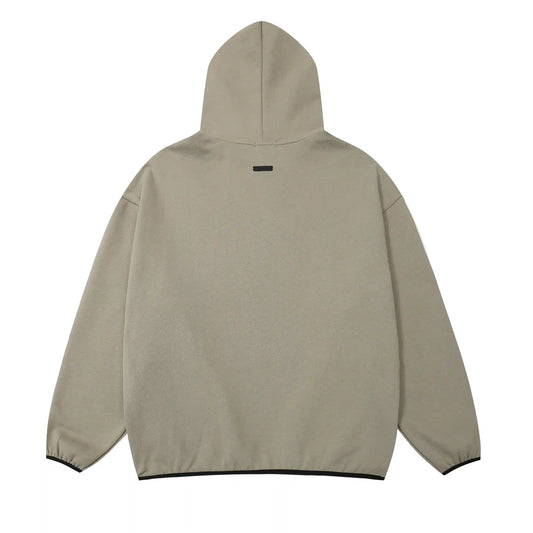Essentials cement hoodie back view relaxed fit heavyweight core fleece