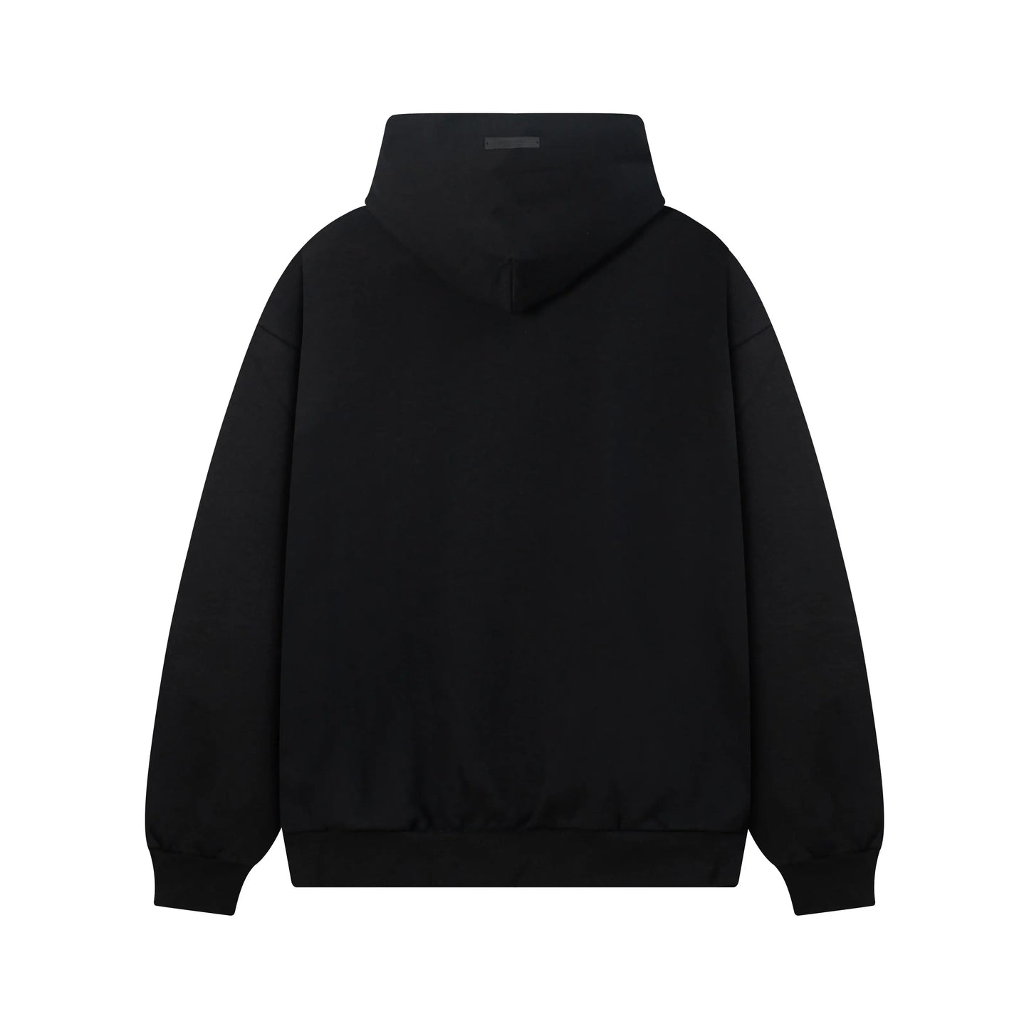 Black Essentials hoodie rib-knit cuff and waist hem detail