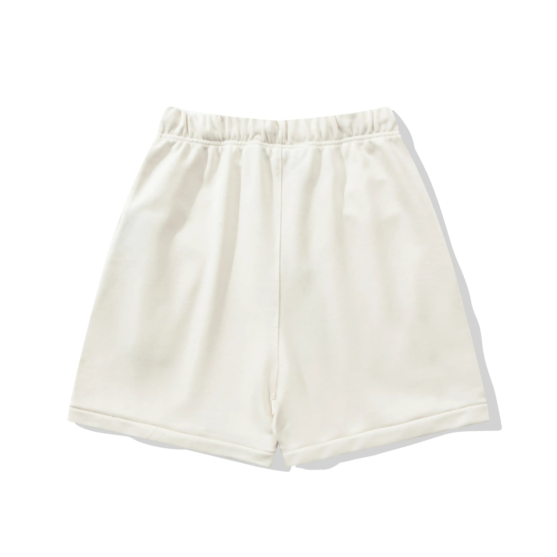 Fear of God Essentials Cloud Dance fleece shorts in light grey with tonal logo and relaxed silhouette