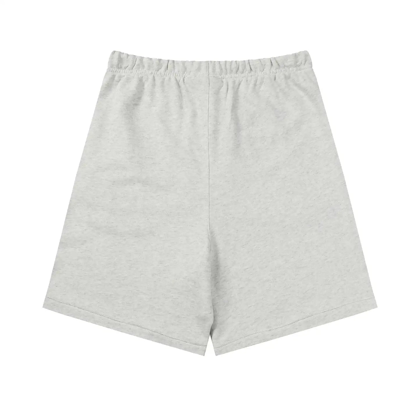 Fear of God Essentials Light Heather Oatmeal shorts in fleece with drawstring waistband and tonal branding