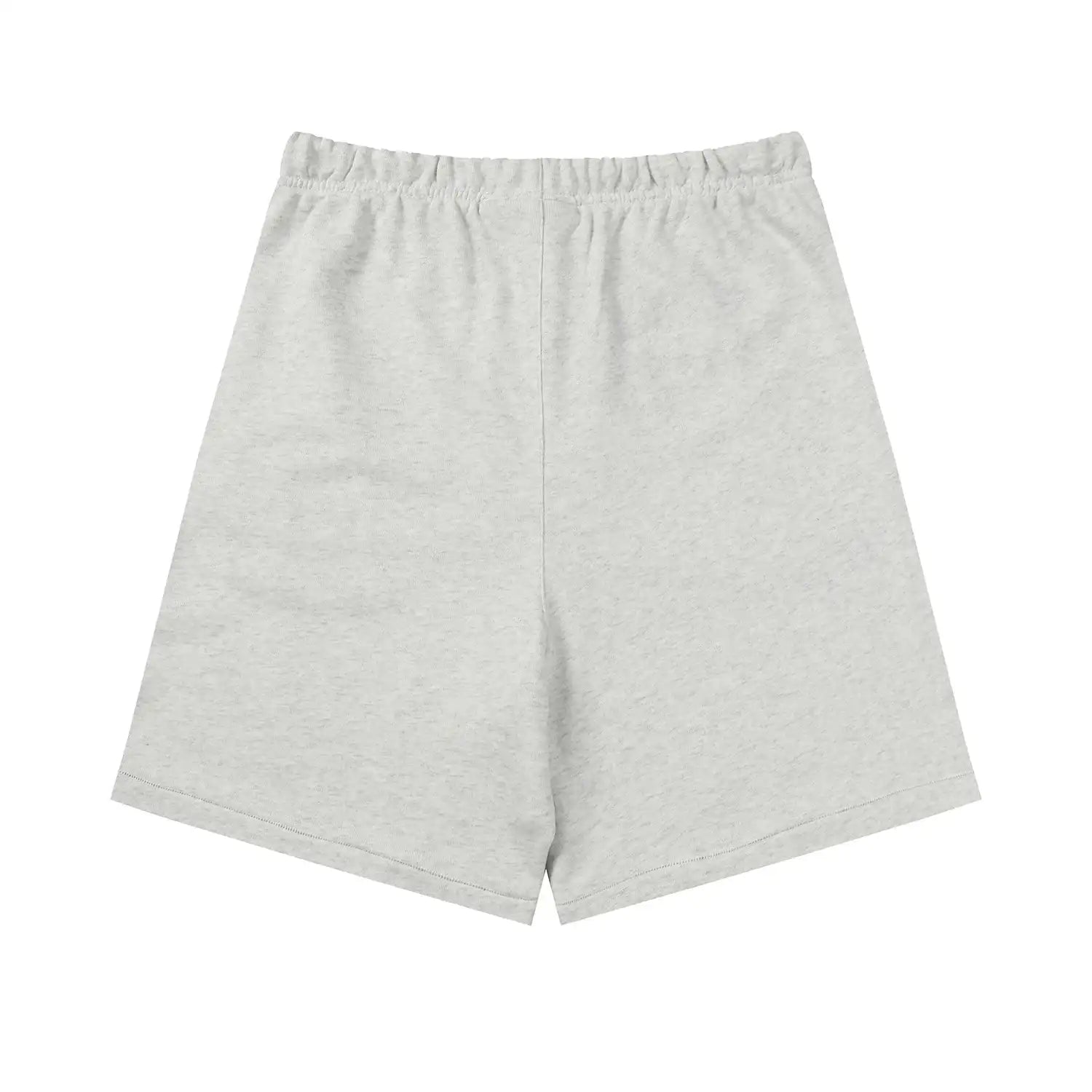 Fear of God Essentials Light Heather Oatmeal shorts in fleece with drawstring waistband and tonal branding