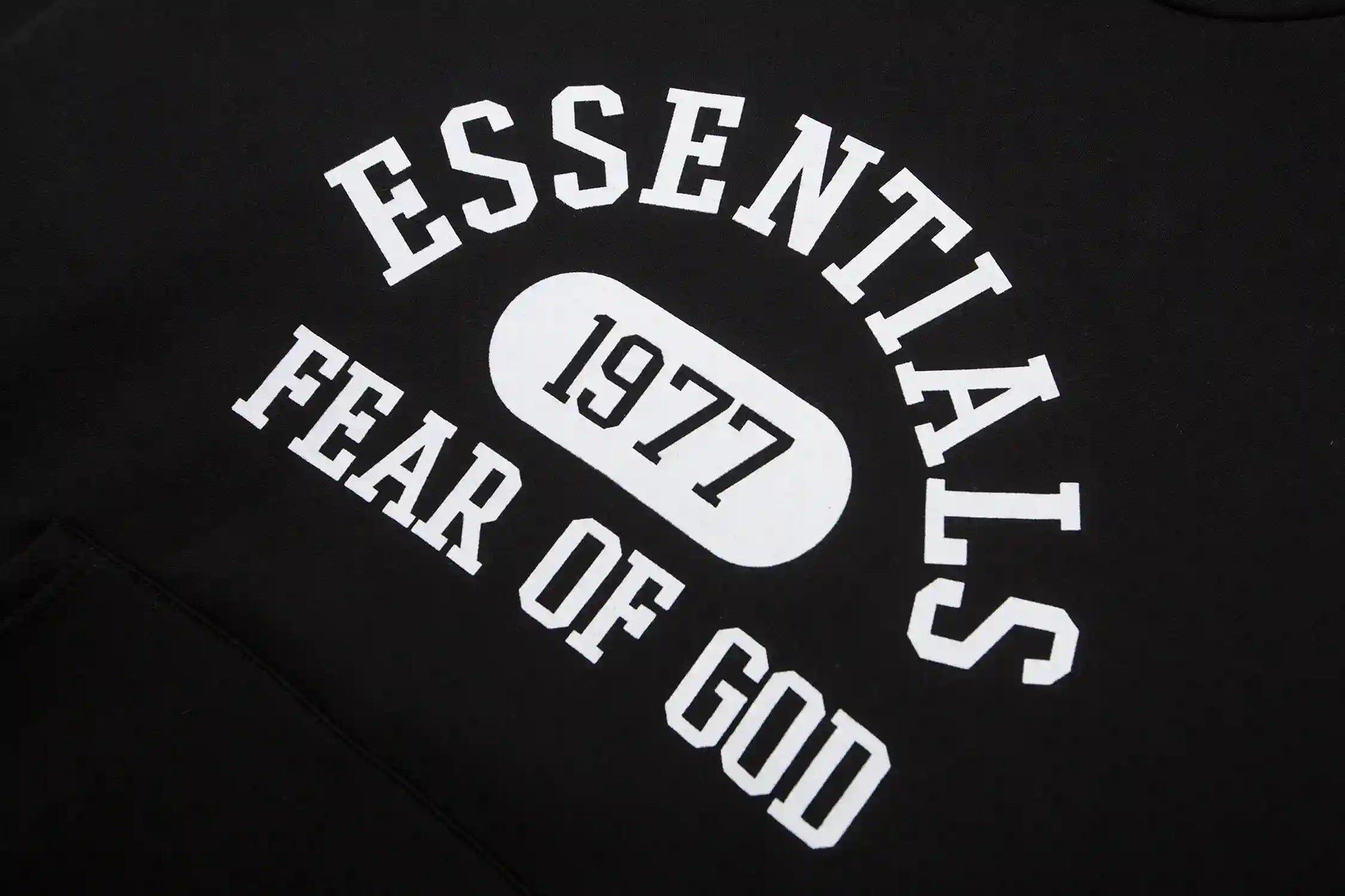 essentials black hoodie ribbed cuffs and hem detail