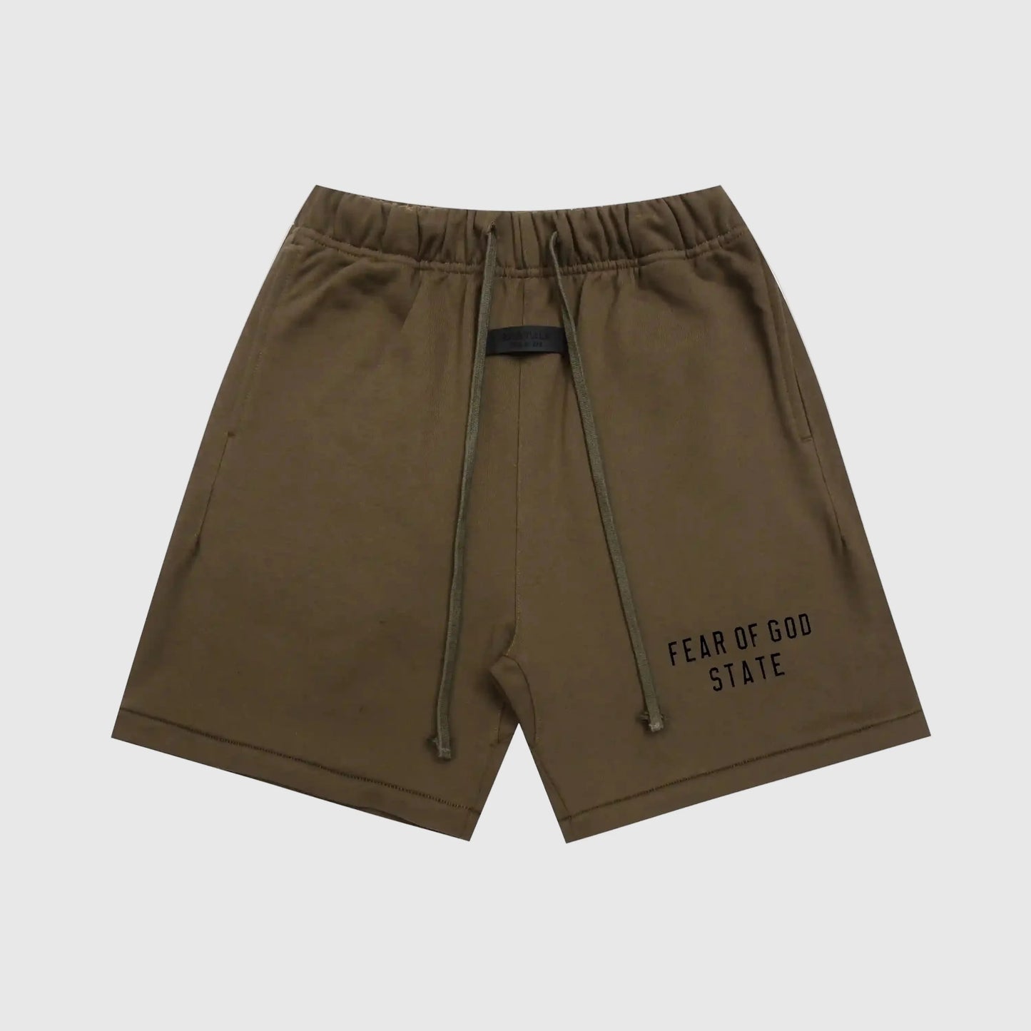 Fear of God Essentials Woodland brown fleece shorts with drawstrings and tonal logo