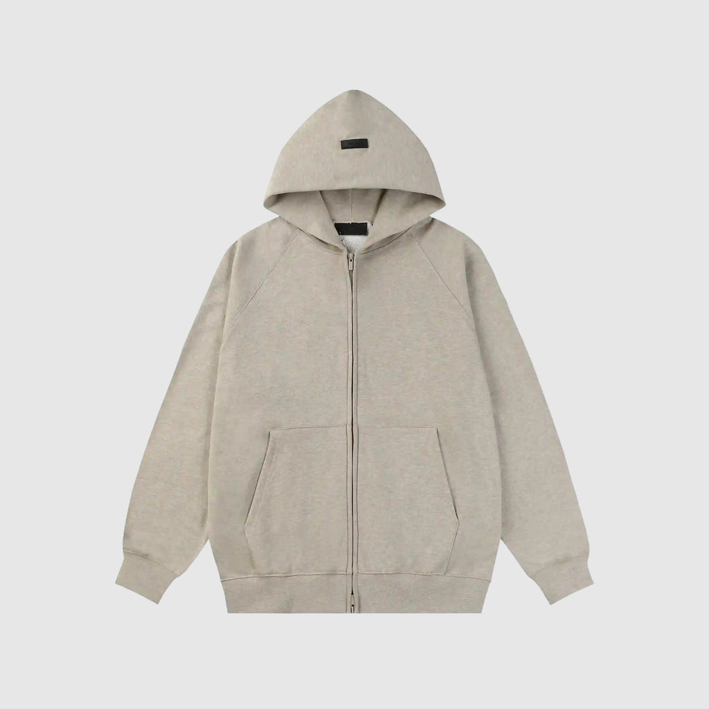 ESSENTIALS Clothing Heathered Grey Zip Fleece Hoodie