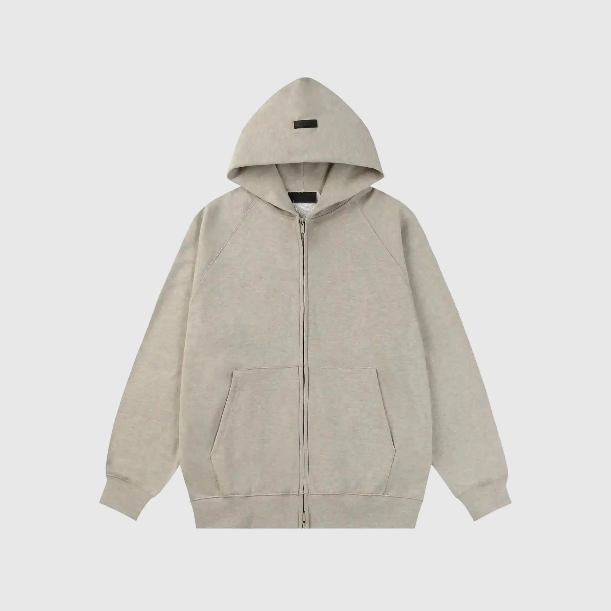 essentials dark heathered grey zip hoodie relaxed fit streetwear