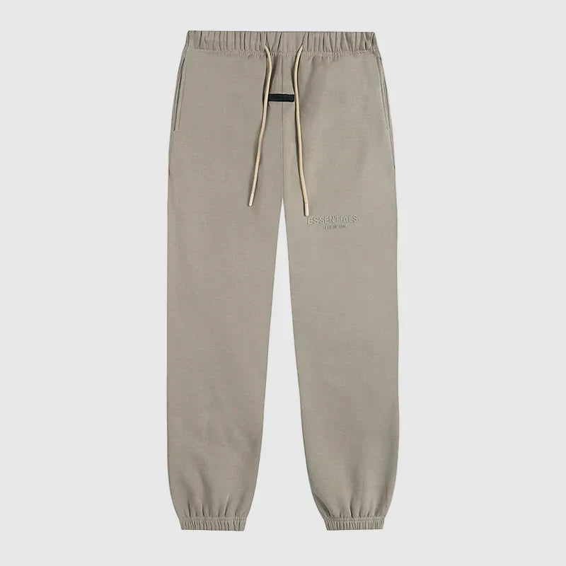 Essentials heathered grey signature fleece sweatpants by Fear of God front view