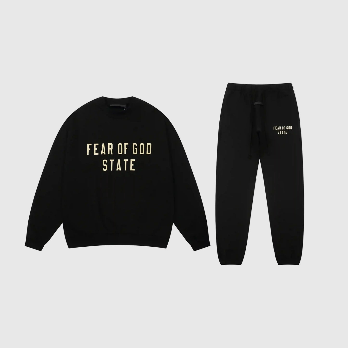 Essentials black core casual fleece tracksuit set with relaxed fit by Fear Of God