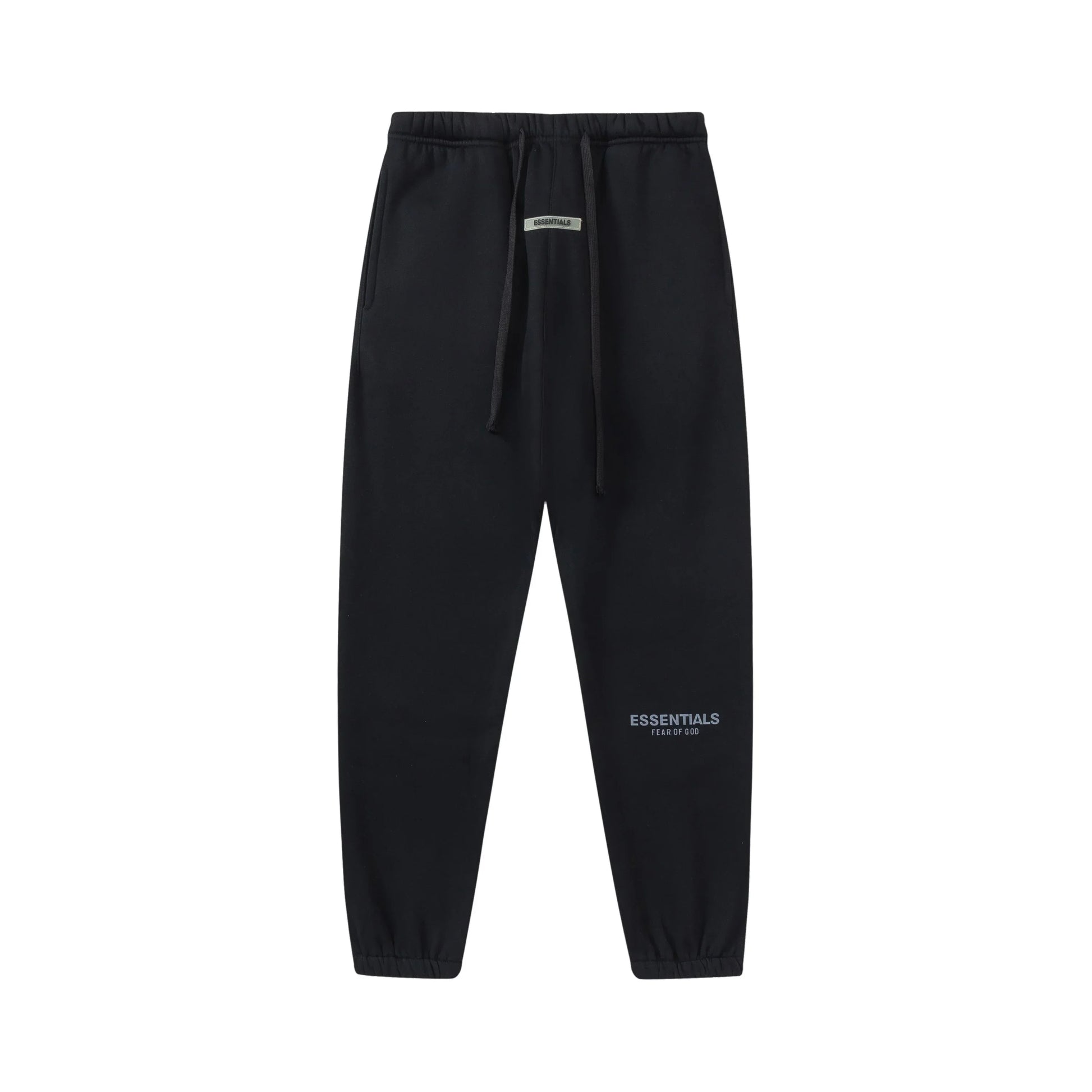 Back view of Essentials black everyday ease fleece tracksuit set by Fear Of God