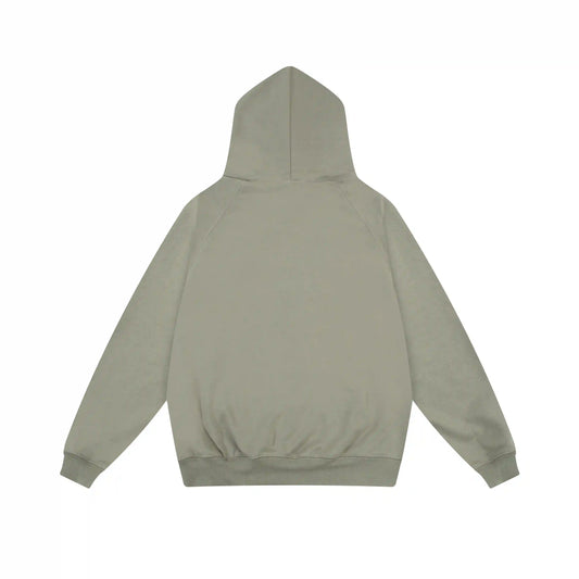 Essentials grey hoodie back view relaxed fit heavyweight core fleece