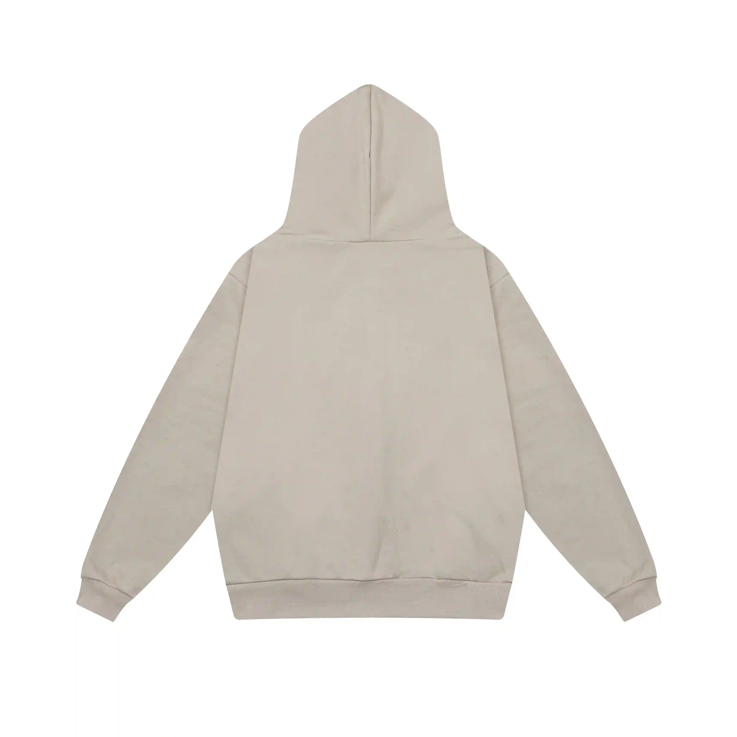 Essentials cement hoodie back view relaxed fit heavyweight core fleece