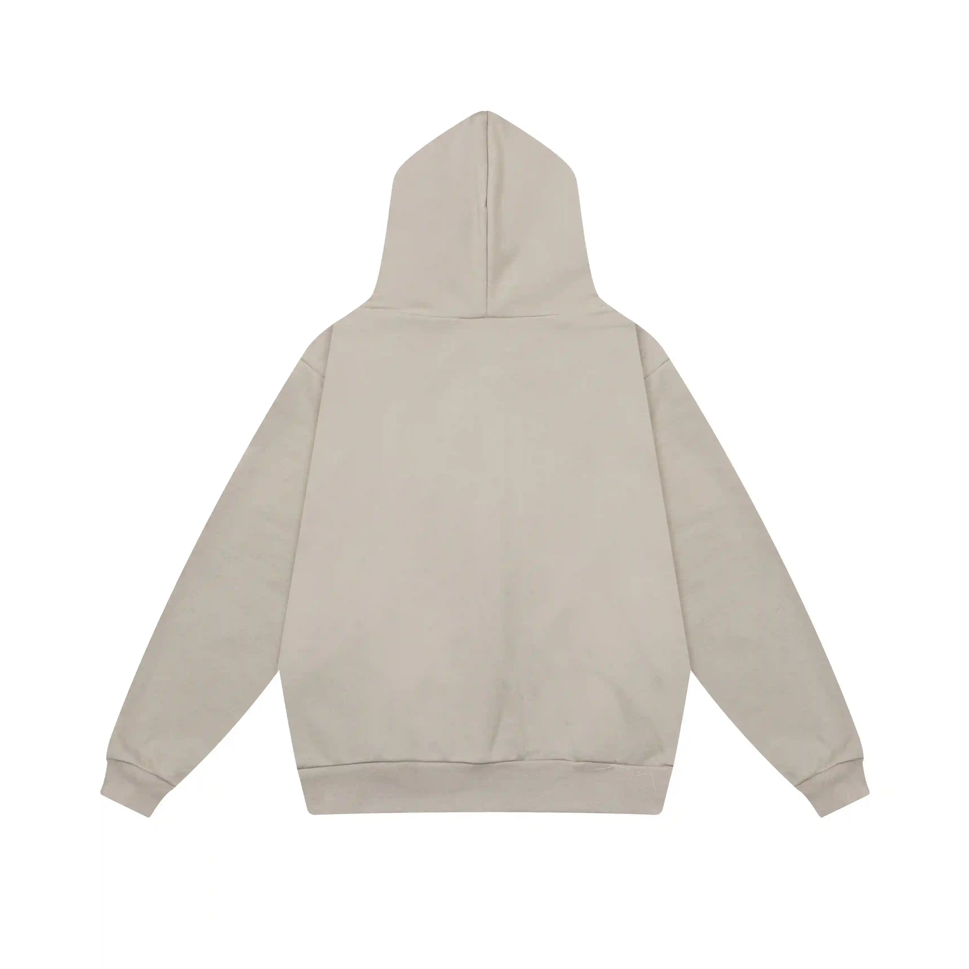 Essentials cement hoodie back view relaxed fit heavyweight core fleece