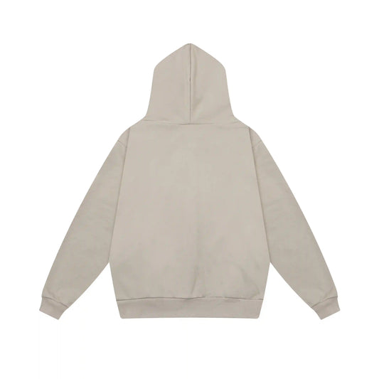 Essentials cement hoodie back view relaxed fit heavyweight core fleece