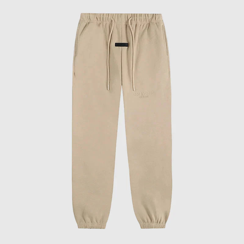 Essentials beige street fleece sweatpants by Fear of God front view