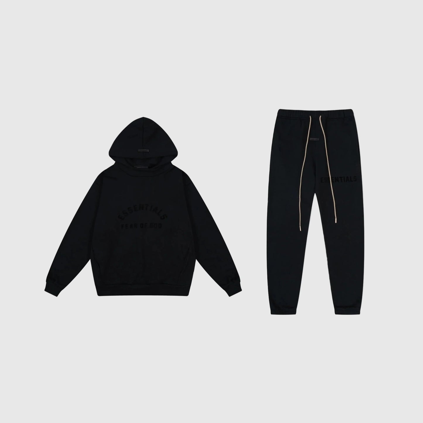 Essentials Black Hoodie Set front view – Fear of God matching set