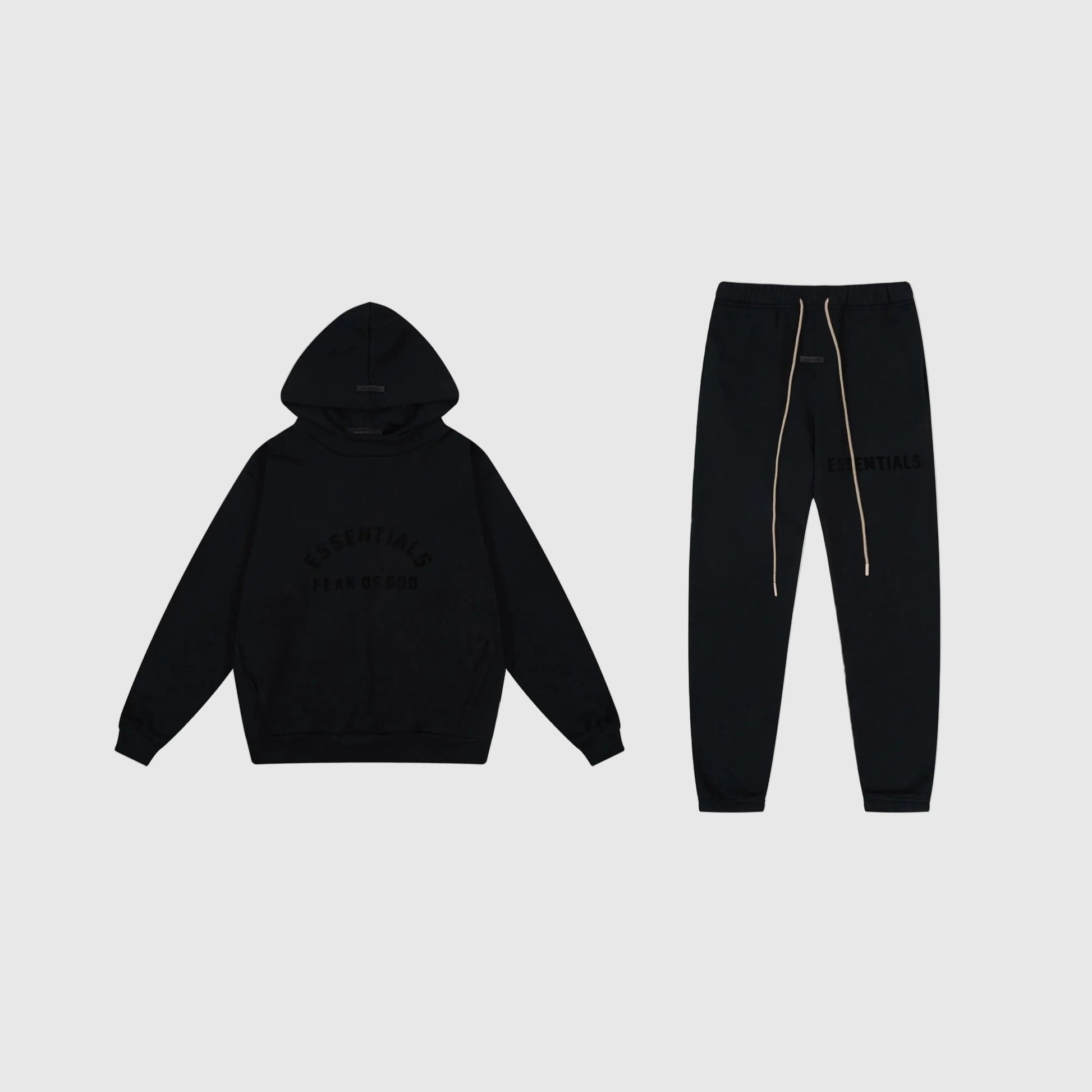 Essentials Black Hoodie Set front view – Fear of God matching set