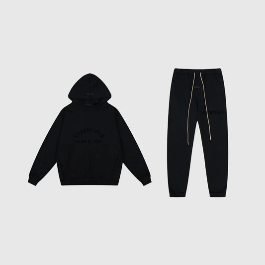 Essentials Black Hoodie Set front view – Fear of God matching set