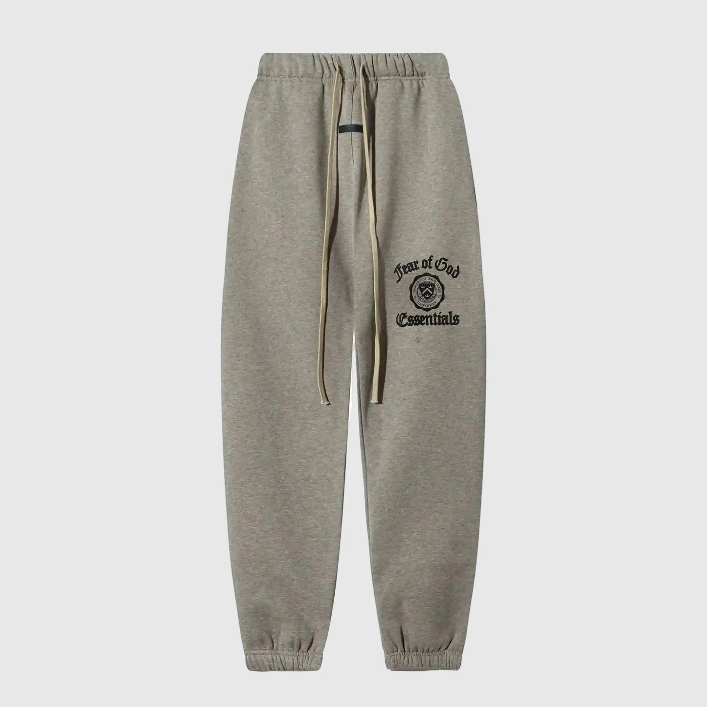 Essentials heathered grey elevated street fleece sweatpants by Fear of God front view