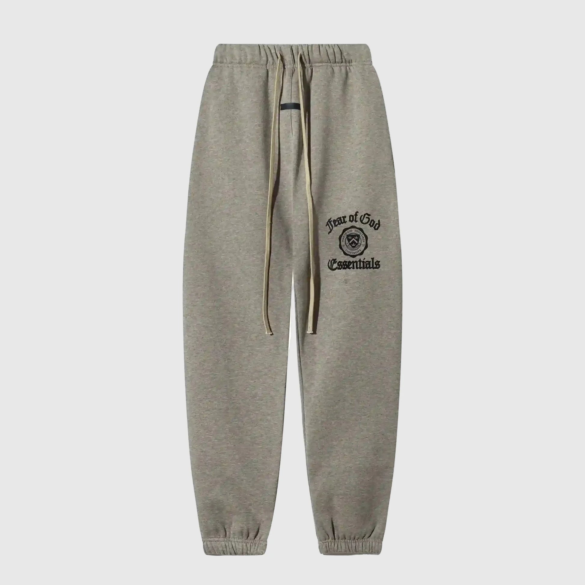 Essentials heathered grey elevated street fleece sweatpants by Fear of God front view