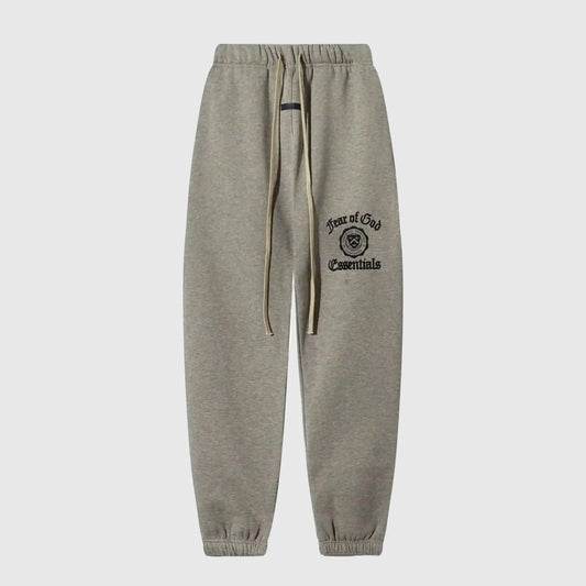 Essentials heathered grey elevated street fleece sweatpants by Fear of God front view