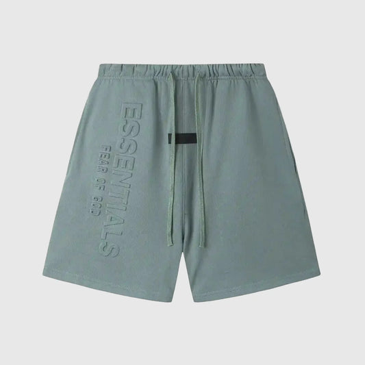 Fear of God Essentials Dawn beige fleece shorts with tonal logo and relaxed silhouette