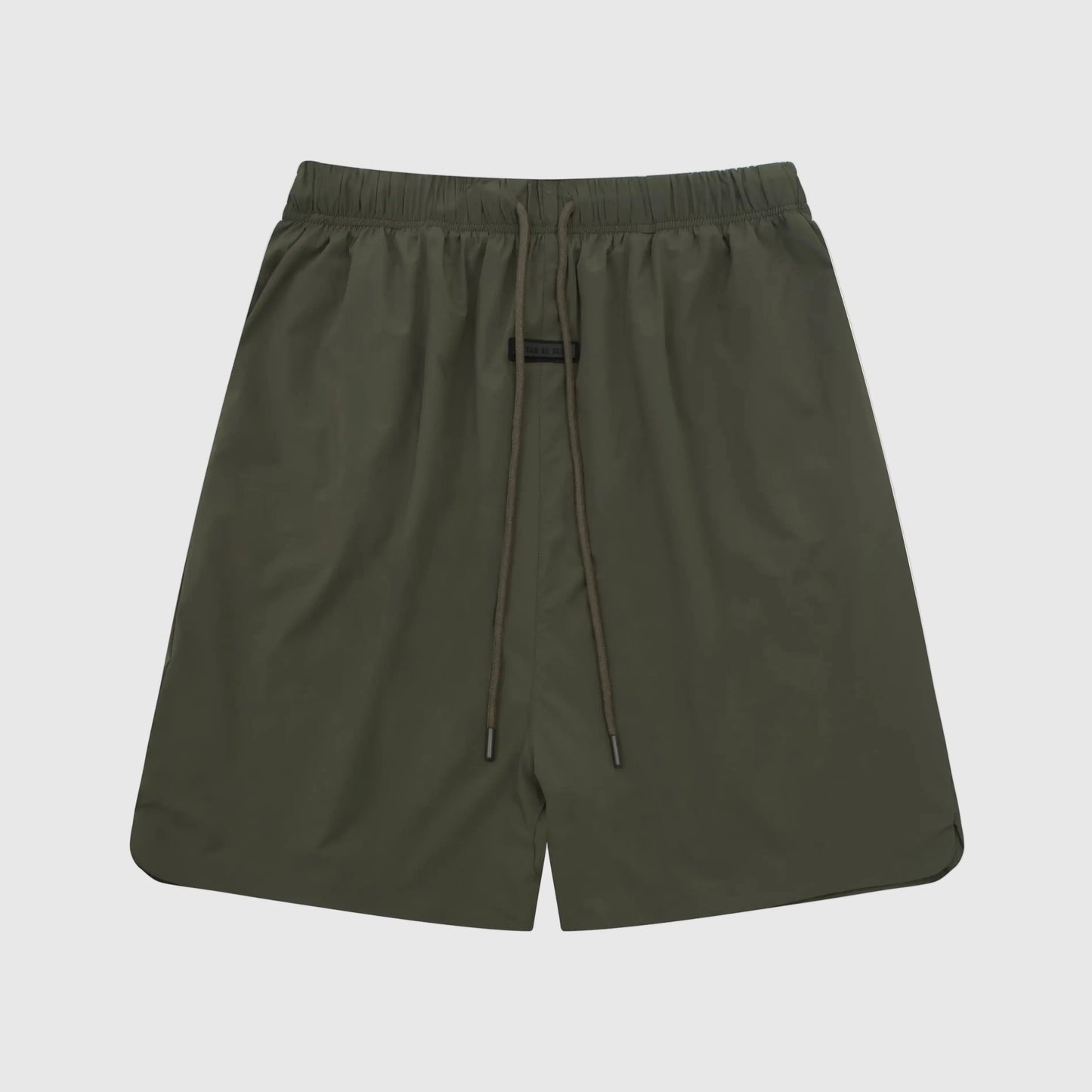 Fear of God Essentials hemlock green fleece shorts with tonal logo and relaxed fit
