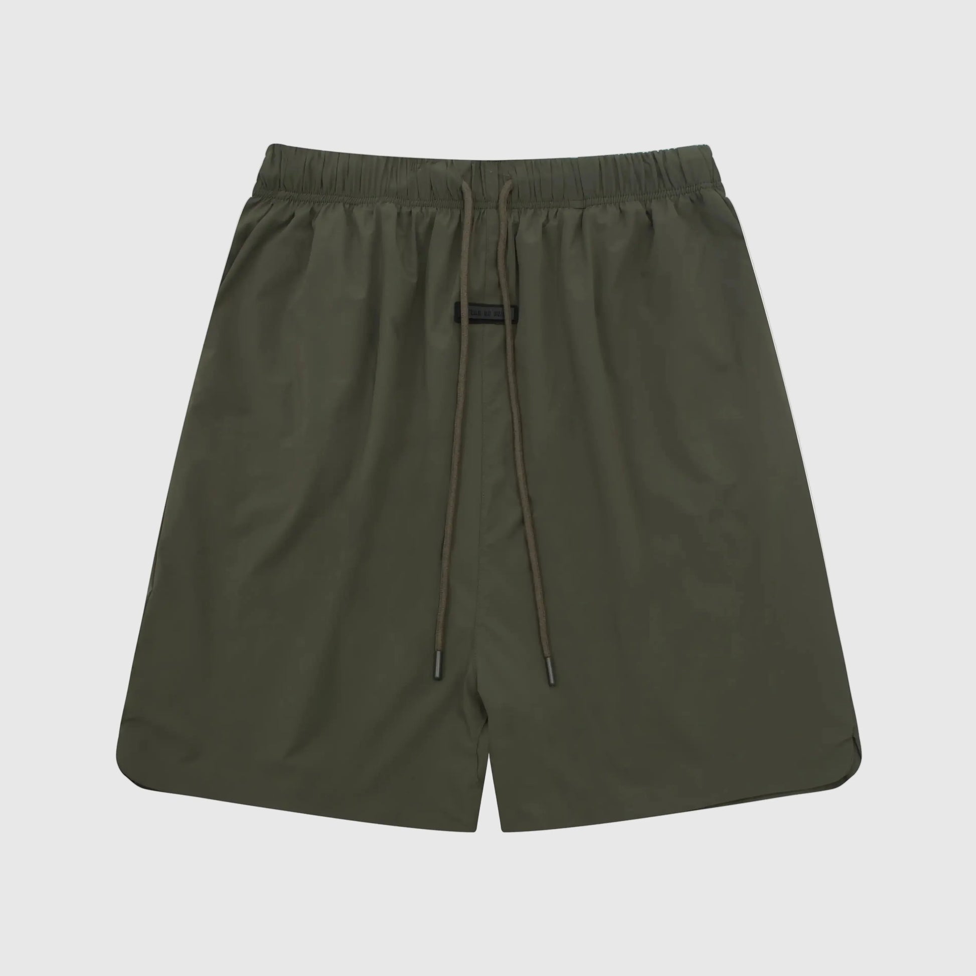 Fear of God Essentials hemlock green fleece shorts with tonal logo and relaxed fit
