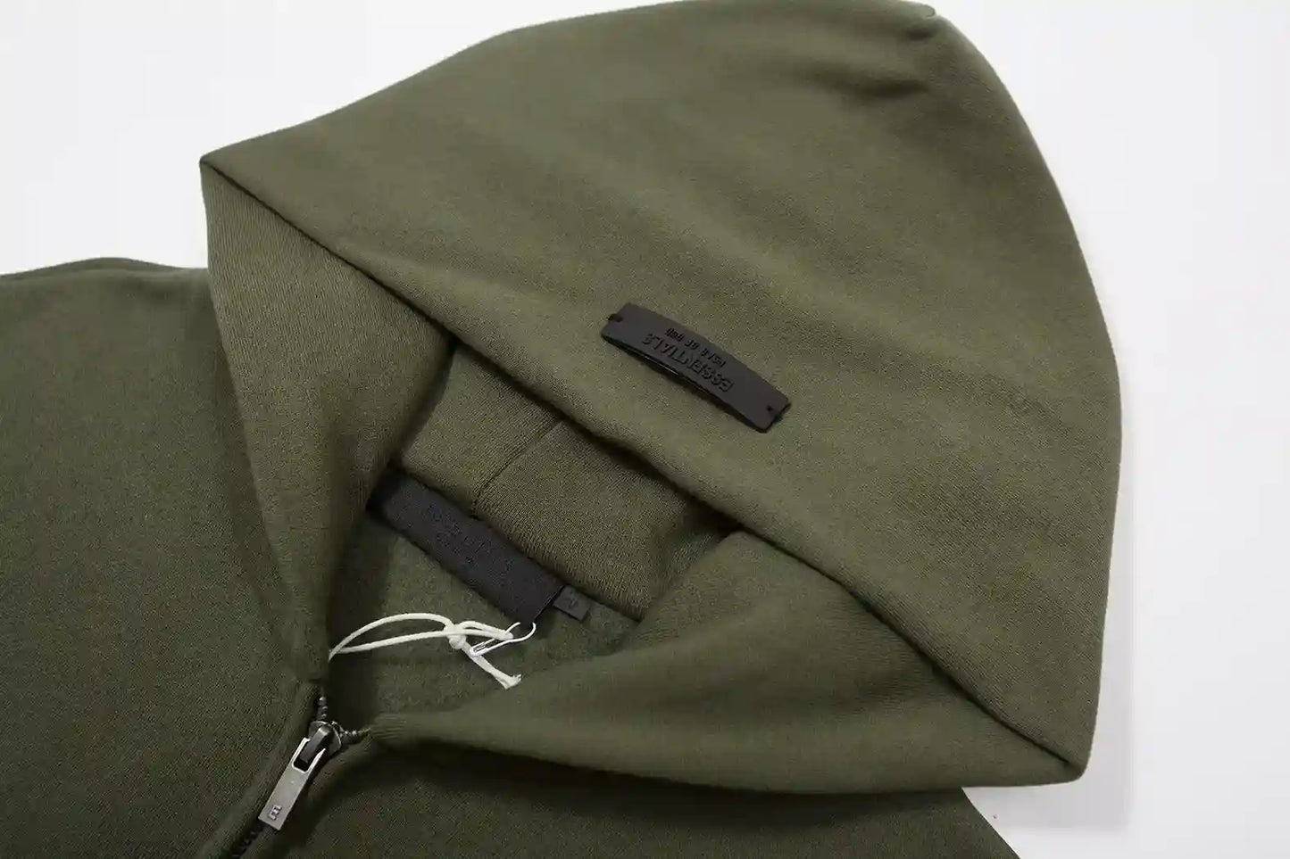 essentials hemlock zip fleece hoodie full zip front detail