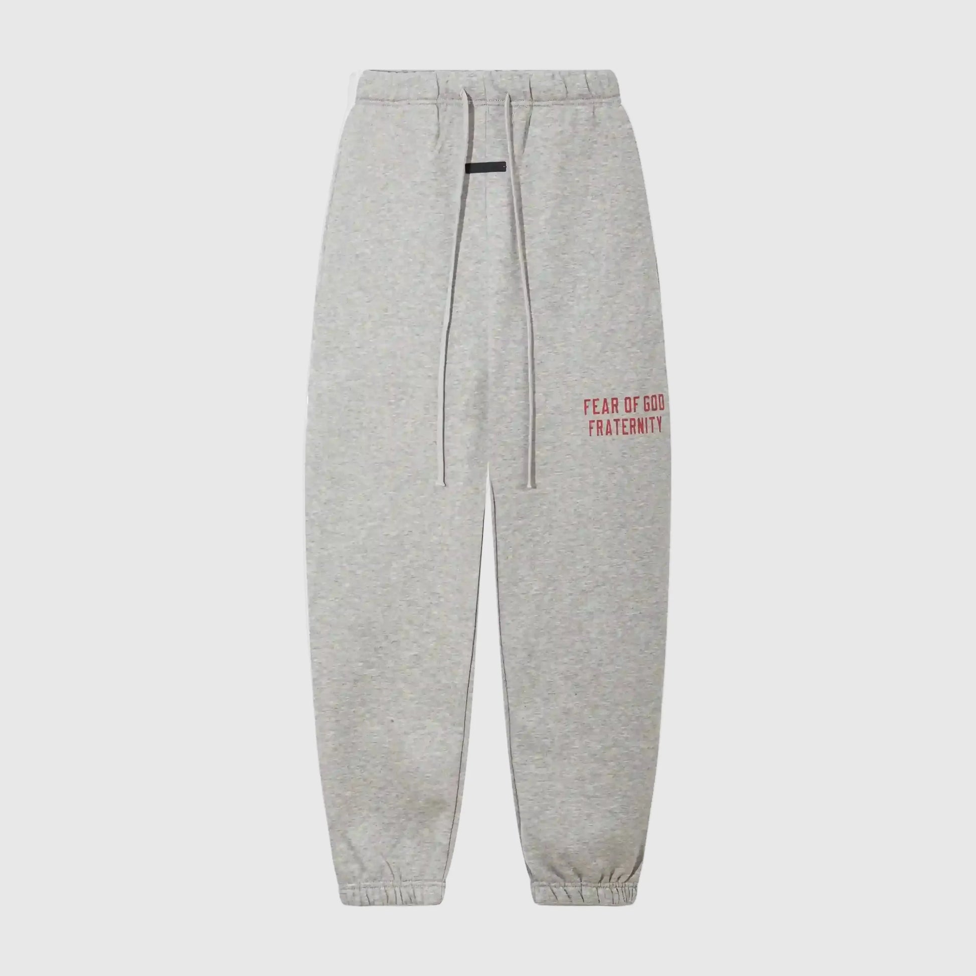 Essentials light heather oatmeal core fleece sweatpants by Fear of God front view
