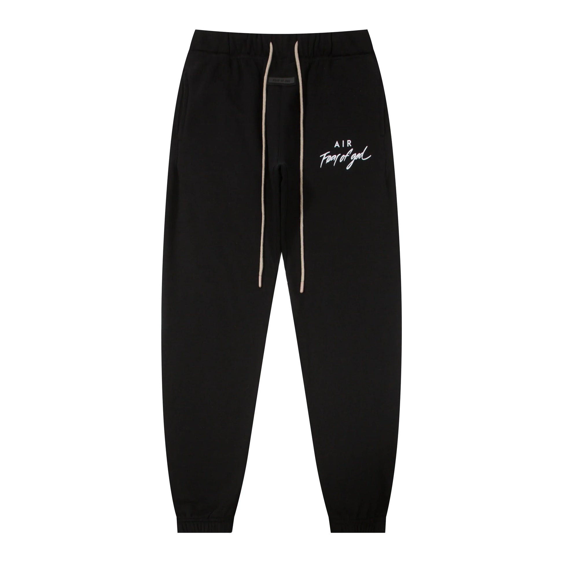 Back view of Essentials black relaxed fleece tracksuit set by Fear Of God

