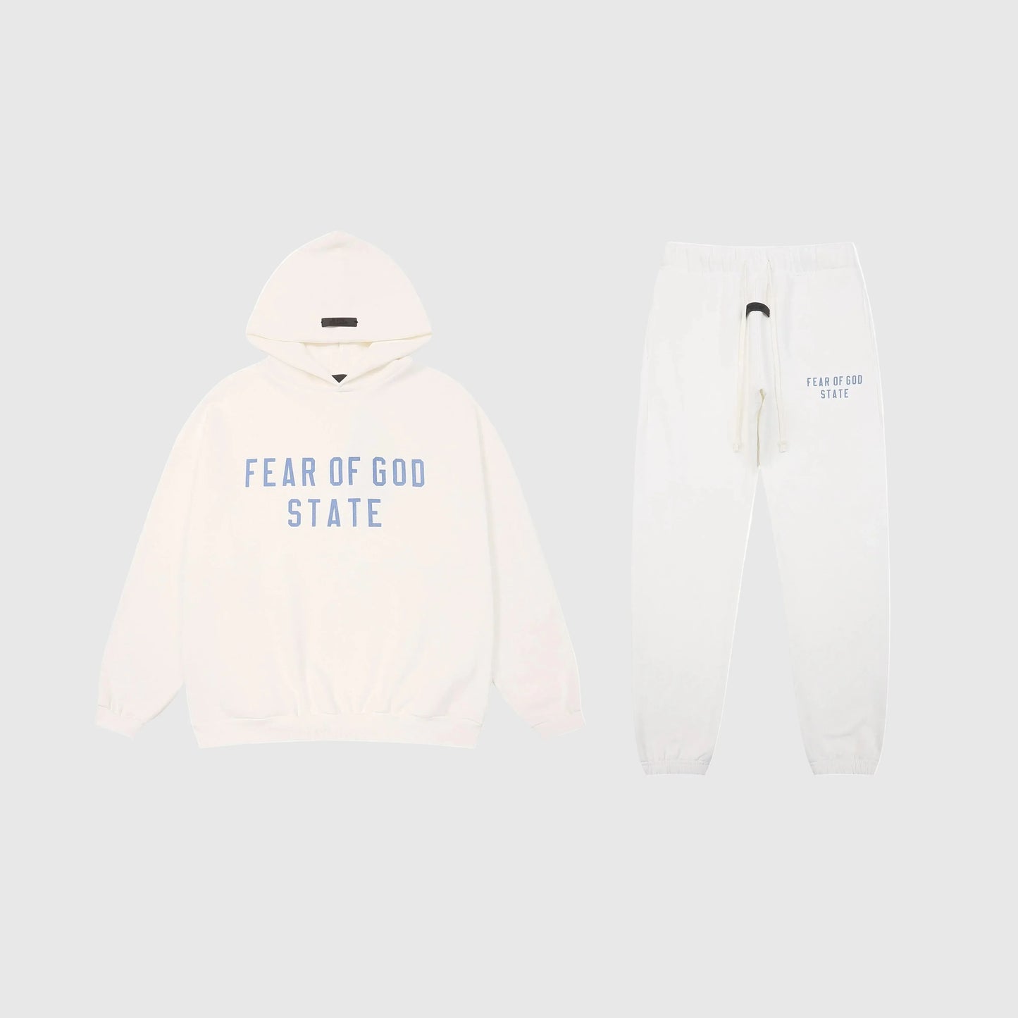 Fear of God Essentials cloud dance tracksuit front view hoodie and joggers