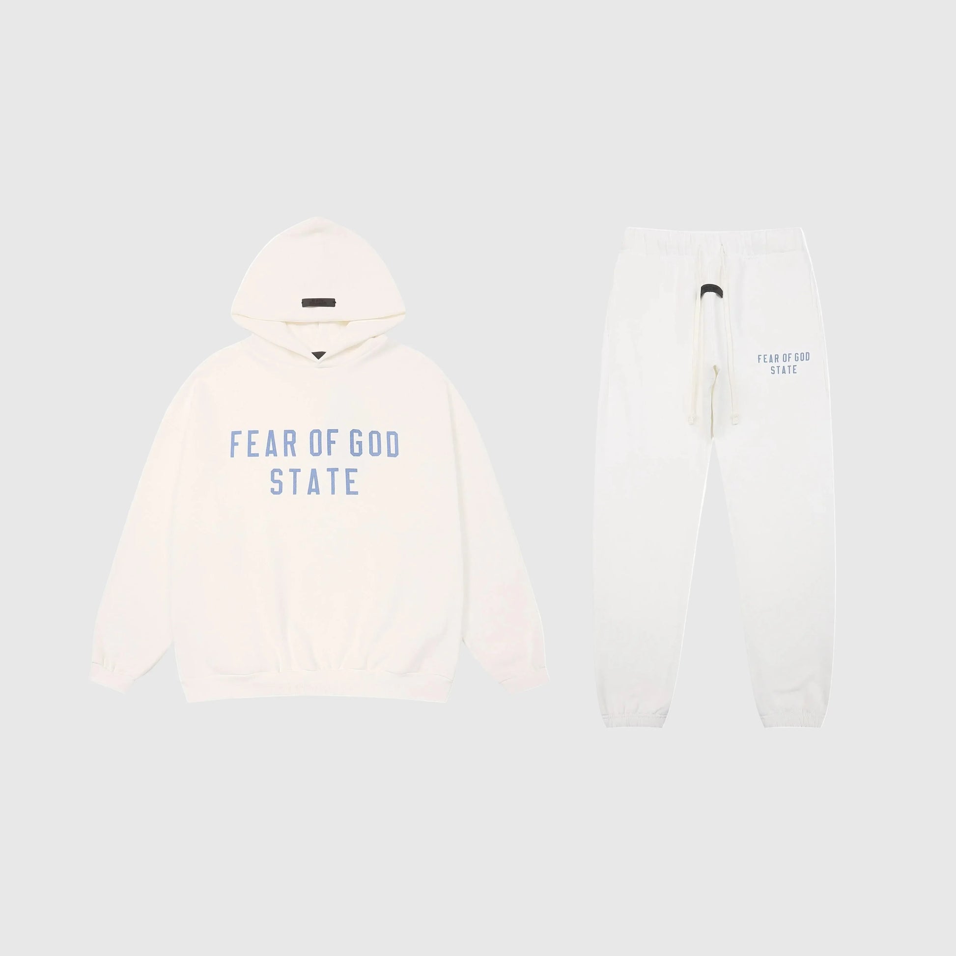 Fear of God Essentials cloud dance tracksuit front view hoodie and joggers