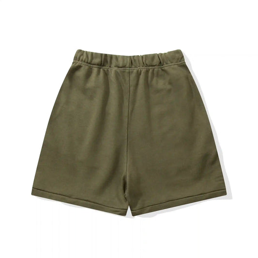 Fear of God Essentials Hemlock green fleece shorts with tonal branding and drawstring waistband