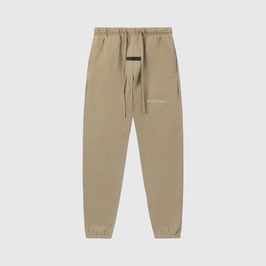 Essentials beige core fleece sweatpants front view by Fear Of God