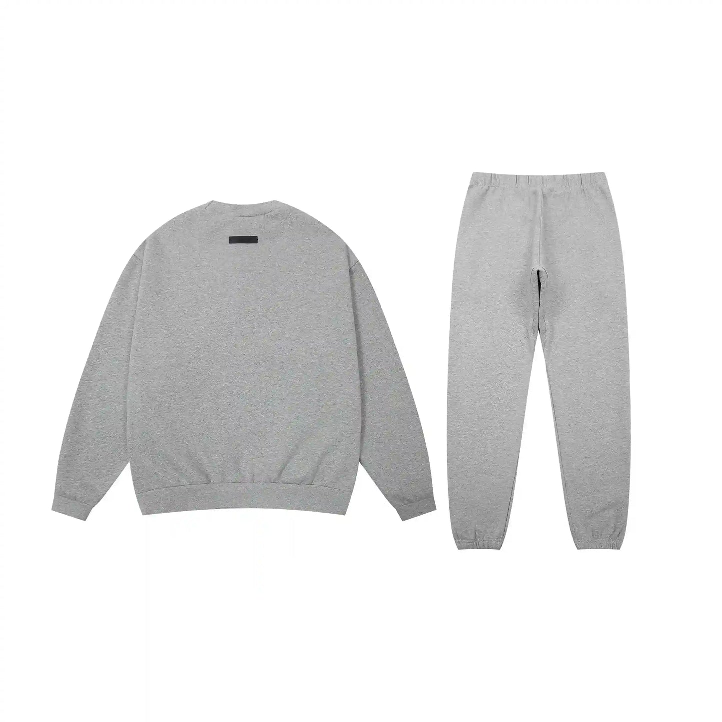 Essentials tracksuit dark heather oatmeal angled view relaxed fit crewneck set
