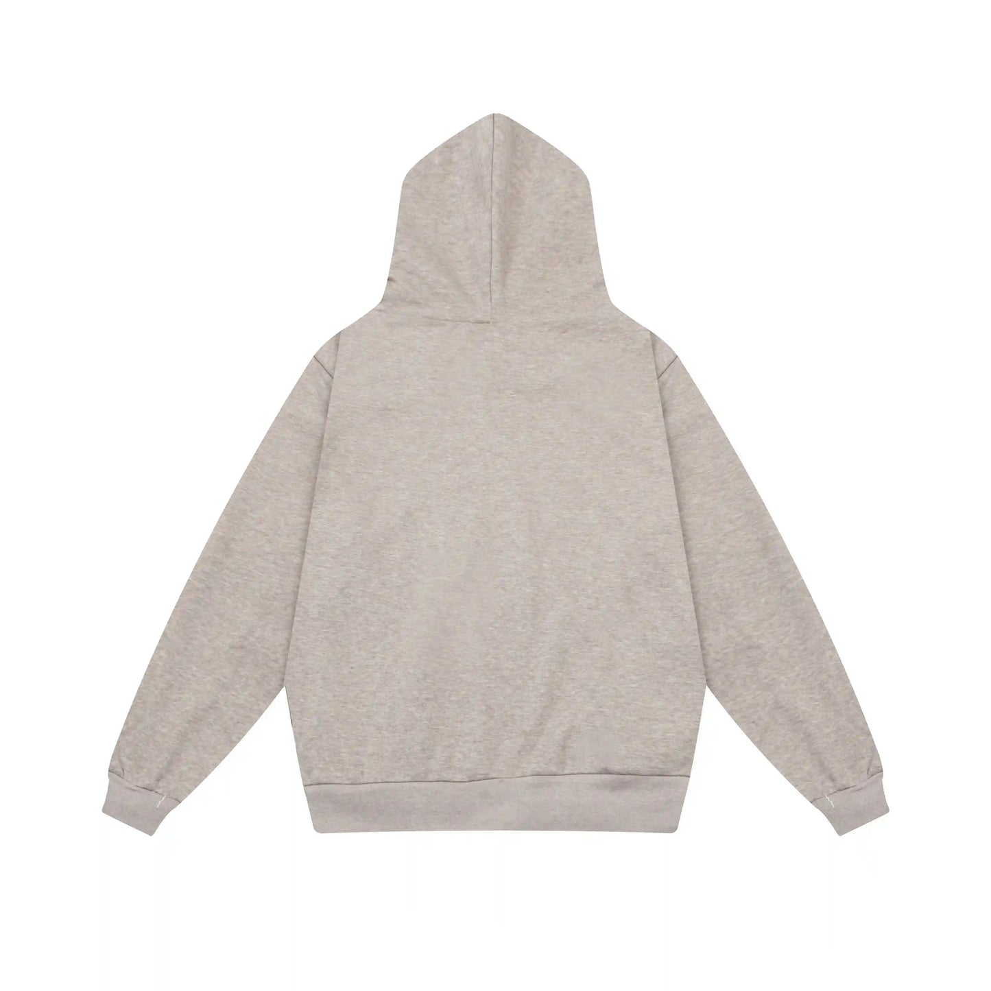 Fear of God Essentials heathered grey hoodie front view with rubberized black bar branding